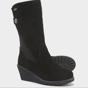 KHOMBU Pisa Waterproof Suede Wedge Boots Black Size 7M